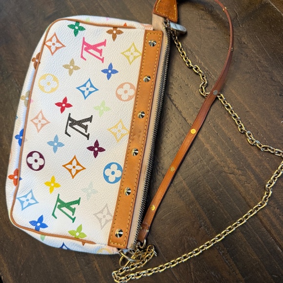 AUTHENTIC Louis Vuitton Monogram Multicolor Pochette Accessories White - Picture 8 of 16